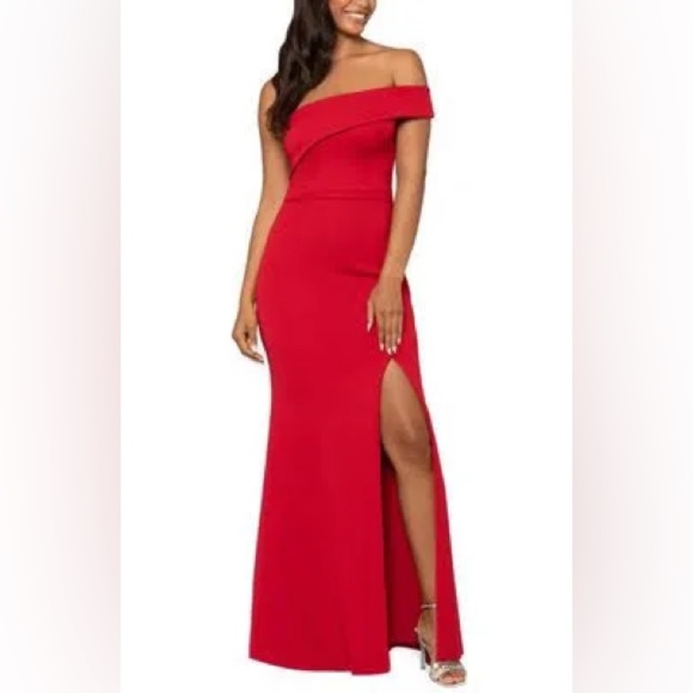 NWOT Xscape Asymmetrical One Shoulder Evening Gown in Red